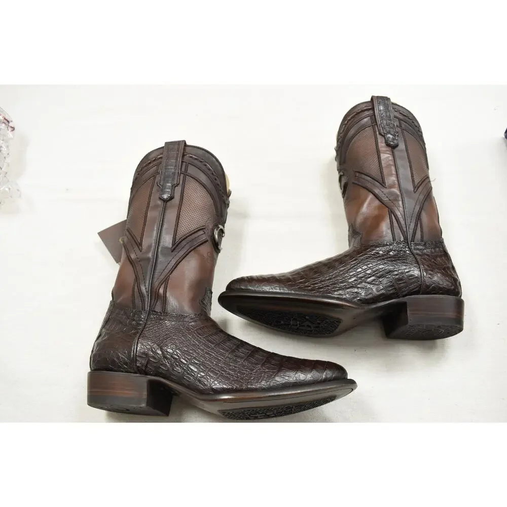 Cuadra Men's Brown Caiman Embroidery Laser Woven CU857 Size 8.5 Premium Leather